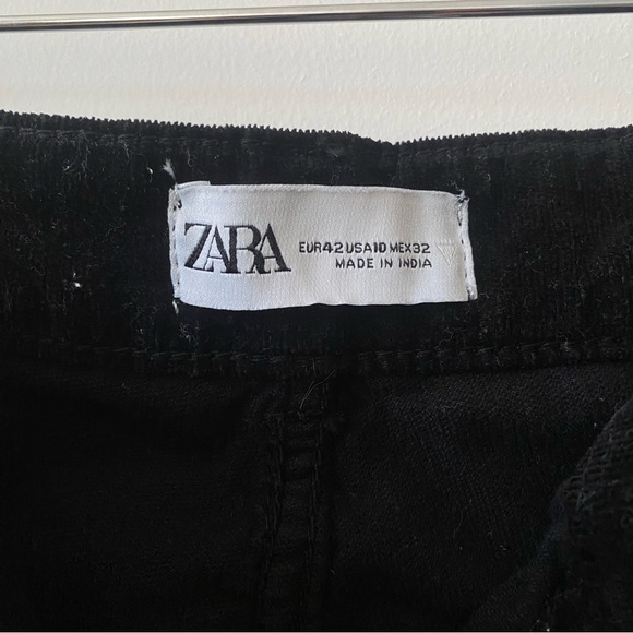 Zara Corduroy Cotton Blend Wide Straight Leg Pants Black - Picture 4 of 11